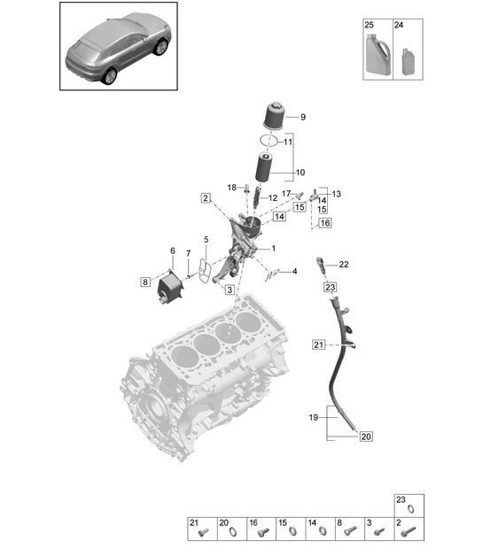 Oil filter / Console / Oil cooler - PR:T2G - 95B (II / III) Macan 2.0L 2019 - 2024