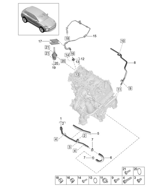 Coolant cooling system - 1 - PR:T2G - 95B (II / III) Macan 2.0L  2019 - 2024