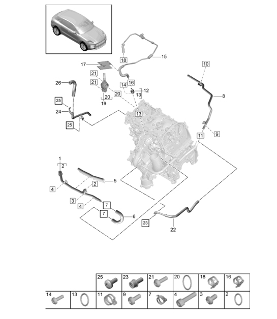 Coolant cooling system - 1 - PR:T2B - 95B (II / III) Macan 2.0L  2019 - 2024