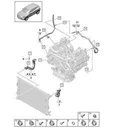 Coolant cooling system / Front end - Model: DGR,DGRB, DGR,DGRC -  95B (II / III) Macan 2.9L 2019 - 2024