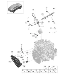 Fuel collection pipe / High-pressure injector / High-pressure pump - PR:T2G -  95B (II / III) Macan 2.0L 2019 - 2024