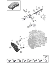Fuel collectio pipe / High-pressure injector / High-pressure pump - PR:T2B - 95B (II / III) Macan 2.0L 2019 - 2024