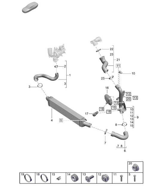 Charge air cooler - PR:T2G - 95B (II / III) Macan 2.0L 2019 - 2024