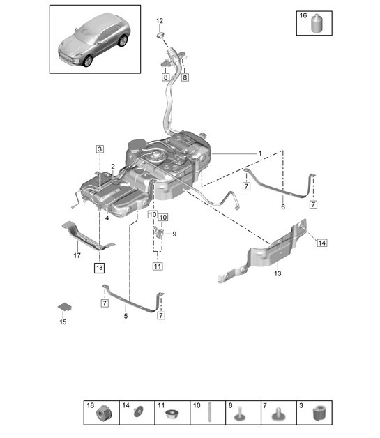 Diagram 201-010 Porsche Macan (95B) MK2 2019-2021 Fuel System, Exhaust System
