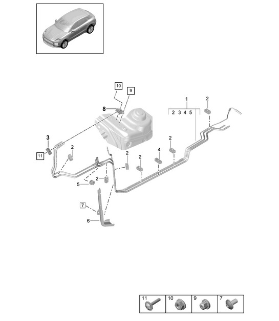 Fuel system / Fuel line / Underbody  - PR:9M0,9M1, 9M9,GP1 - 95B (II / III) Macan 2019 - 2024