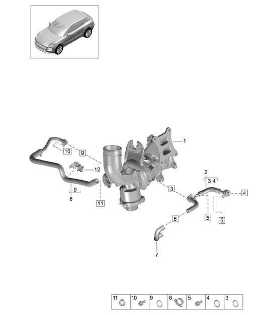 Coolant cooling system for Turbocharger - PR:T2G - 95B (II / III) Macan 2.0L 2019 - 2024