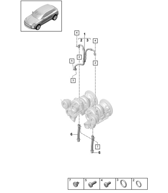 Oil pressure line for Exhaust Gas Turbocharger - PR:D1C, D29 - 95B (II / III) Macan 2.9L 2019 - 2024