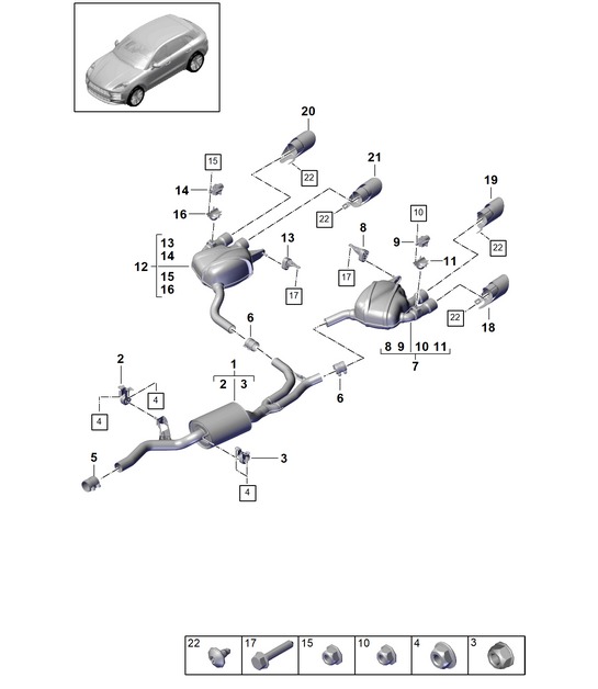 Exhaust system / Exhaust pipe / Rear silencer - PR:0P8, 0P9 + T2G -  95B (II / III) Macan 2.0L  2019 - 2024