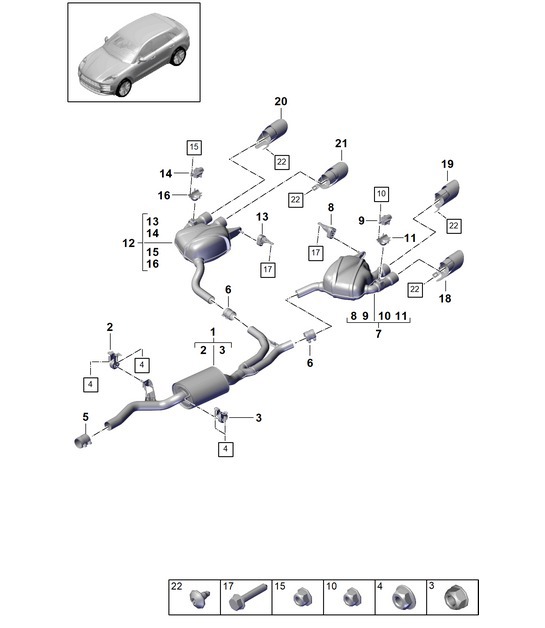 Diagram 202-390 Porsche Macan (95B) MK2 2019-2021 Fuel System, Exhaust System