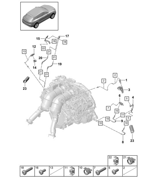 Diagram 202-400 Porsche Macan (95B) MK2 2019-2021 Fuel System, Exhaust System