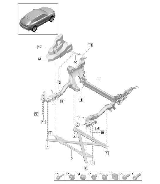 Diagram 401-000 Porsche Macan (95B) MK2 2019-2021 Front Axle, Steering 