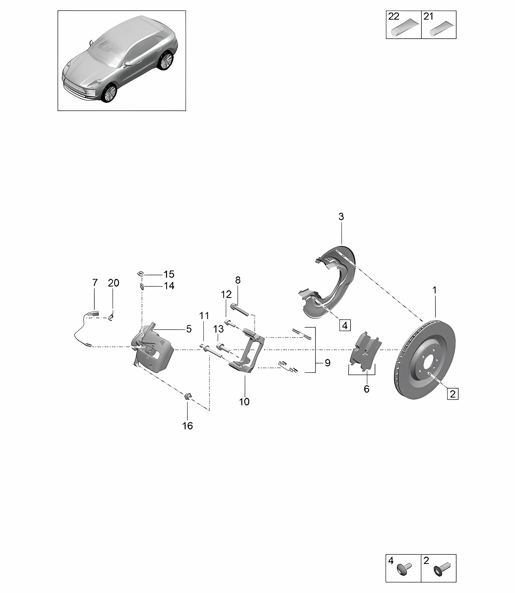 Disc brake / Rear axle - BASIC, BLACK - PR:1KD -  95B (II / III) Macan D - MJ 2022>>