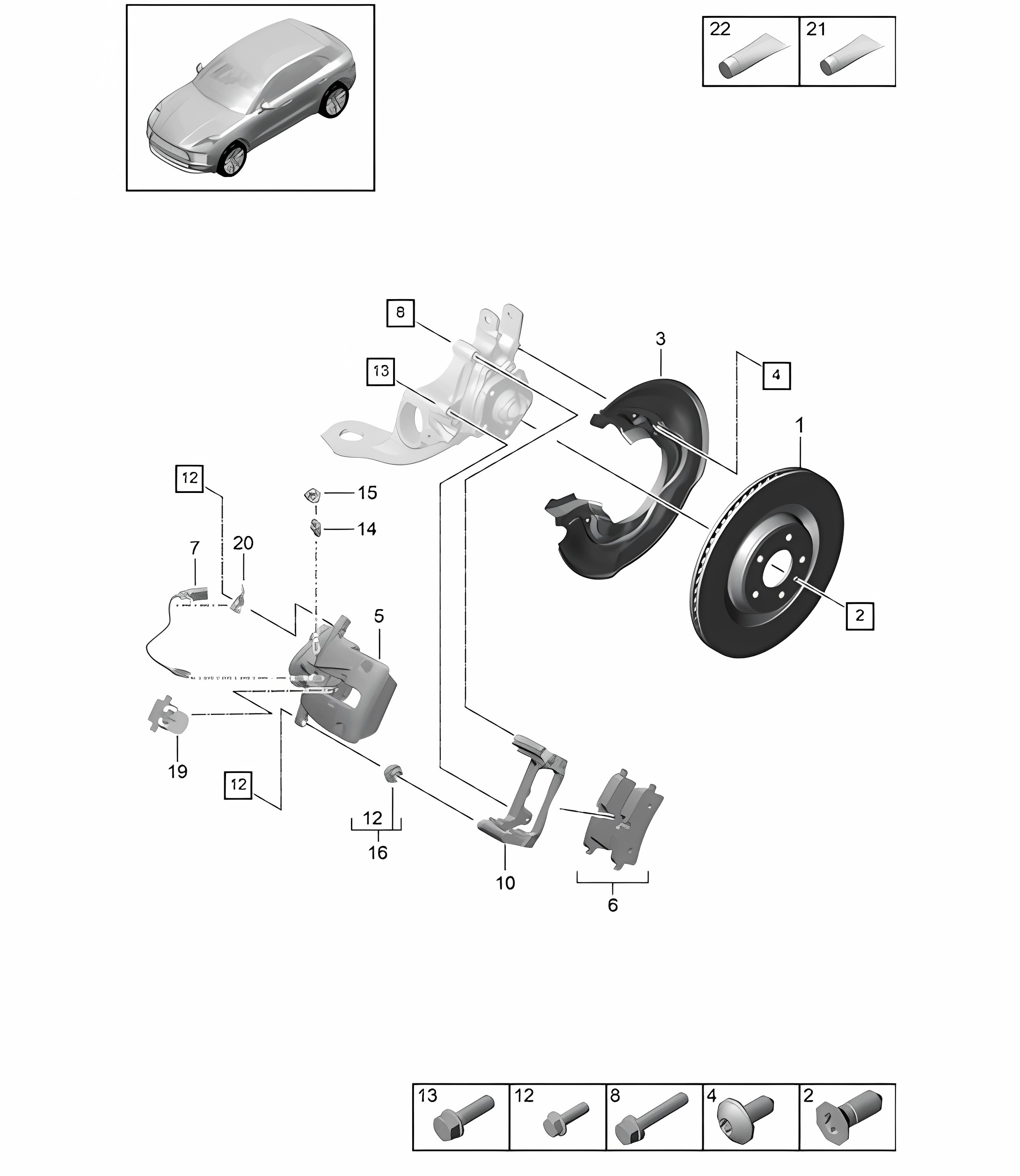 Disc brake / Rear axle  - PCCB, YELLOW - PR:EH -  95B (II / III) Macan D - MJ 2022>>