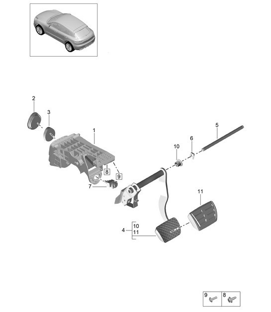Diagram 702-100 Porsche 924 (1977-1988) Hand Lever System, Pedal Cluster 
