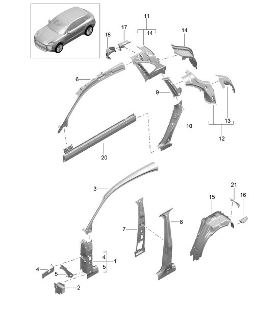 Diagram 801-500 Porsche Macan (95B) MK2 2019-2021 Body