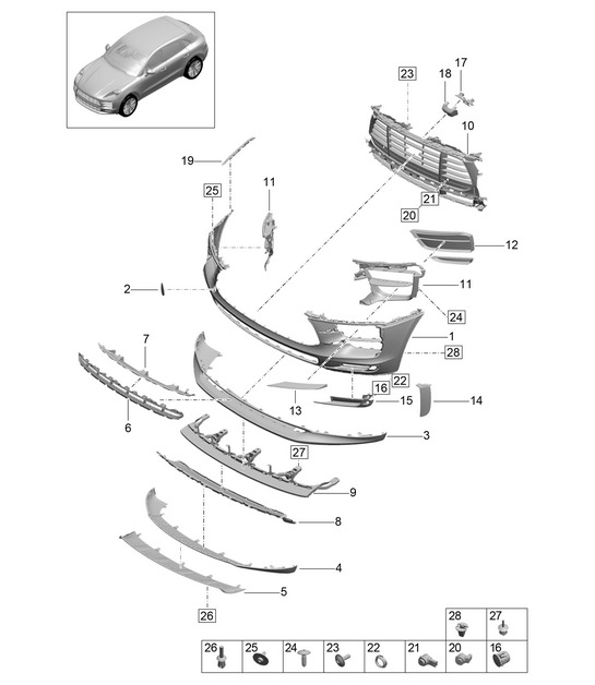 Front bumper - Basic equipment - 95B (II / III) Macan  2019 - 2024