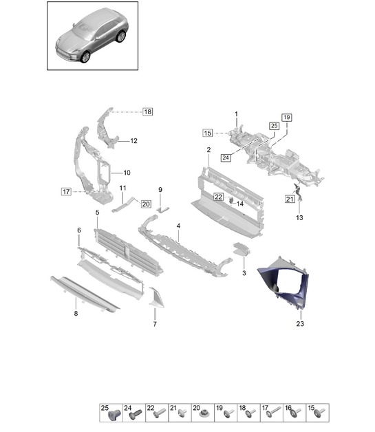 Carrier / Cooler for coolant / Air Guide  and lock carrier - R4 TFSI / PR:T2G - 95B (II / III) Macan 2.0L 2019 - 2024