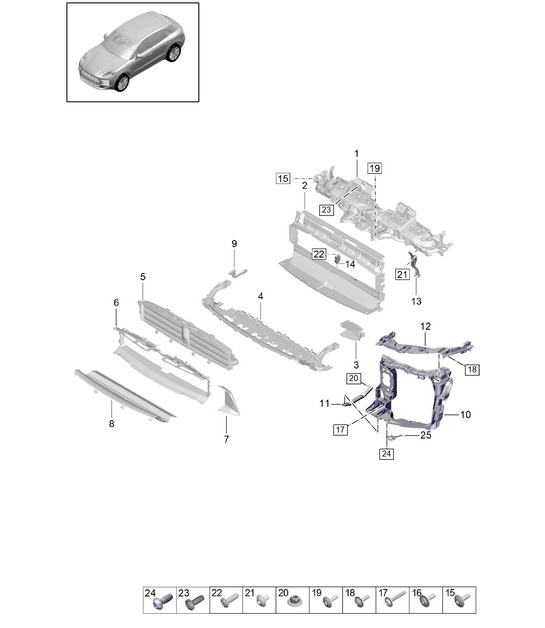 Carrier / Cooler for coolant / Air guide and lock carrier - R4 TFSI - PR:T2B -  95B (II / III) Macan 2.0L 2019 - 2024