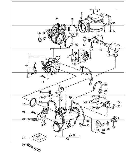 l-jetronic, flap connection, suction housing, plastic material 964 M64.01/02/03 1989-94