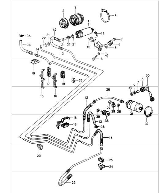 Diagram 201-05 Porsche Boxster 986 2.5L 1997-99 Kraftstoffsystem, Abgassystem