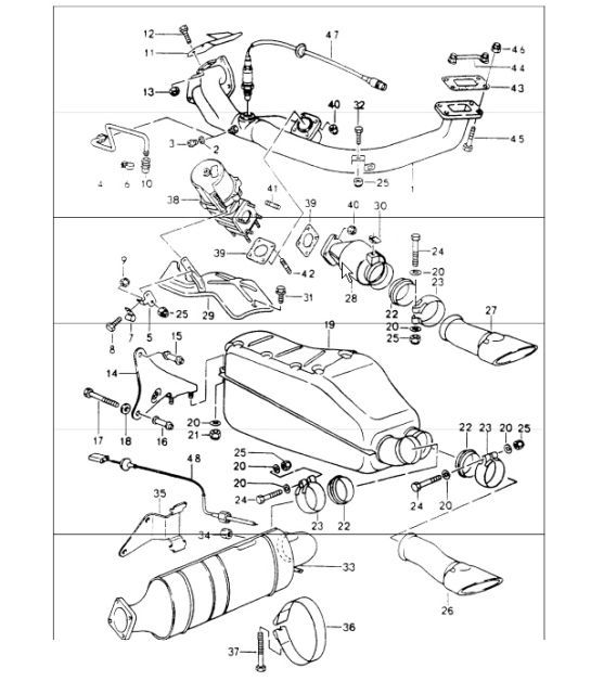 Diagram 202-15 Porsche Cayman GTS 718 2.5L PDK (365 PS) Kraftstoffsystem, Abgassystem