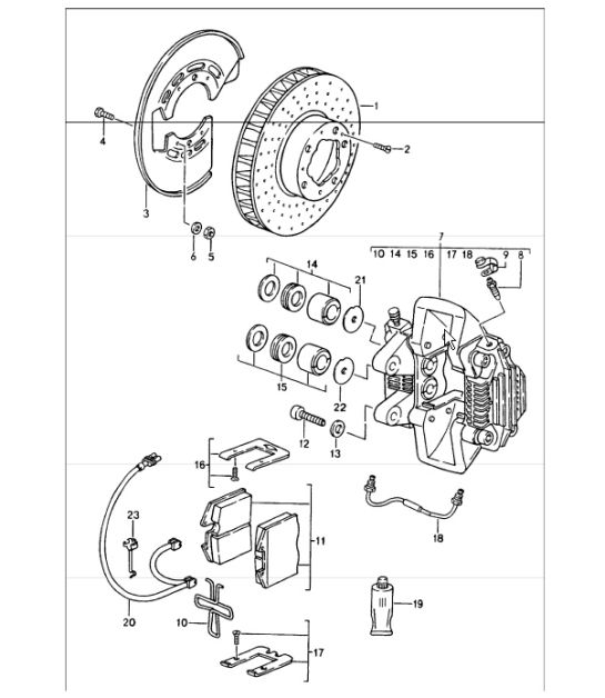 disc brake rear axle 964 TURBO, TURBO 3,6 and CARRERA RS 1989-94