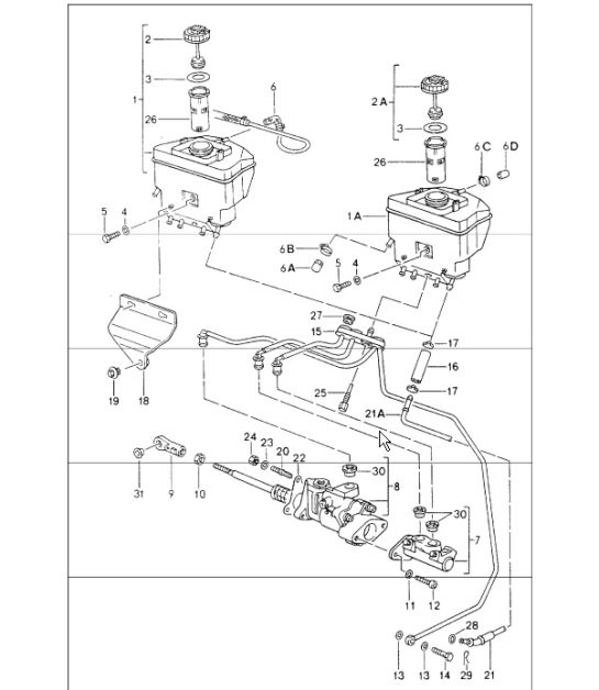 brake fluid reservoir, brake master cylinder, brake booster 964  CARRERA 4, TURBO, TURBO-LOOK, CARRERA RS 1989-94