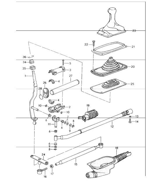 Diagram 701-00 Porsche 997 (911) MK1 2005-2008 Hand Lever System, Pedal Cluster 