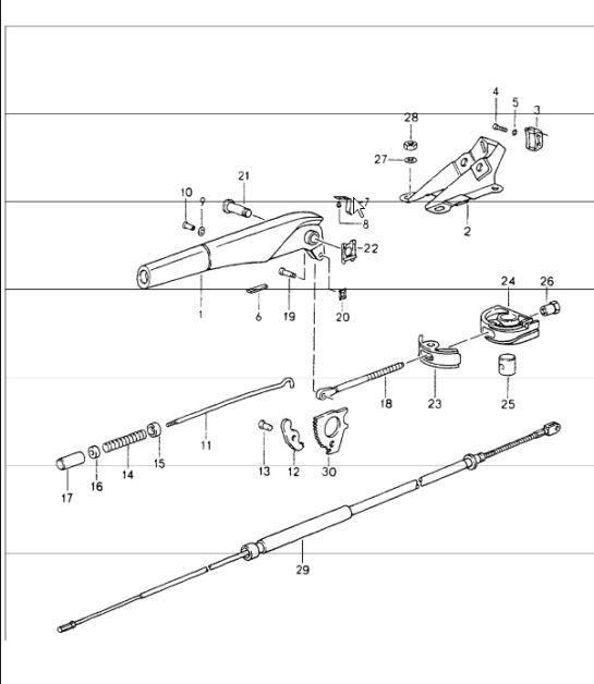 Diagram 701-05 Porsche 356 (1950-1965) Hand Lever System, Pedal Cluster 