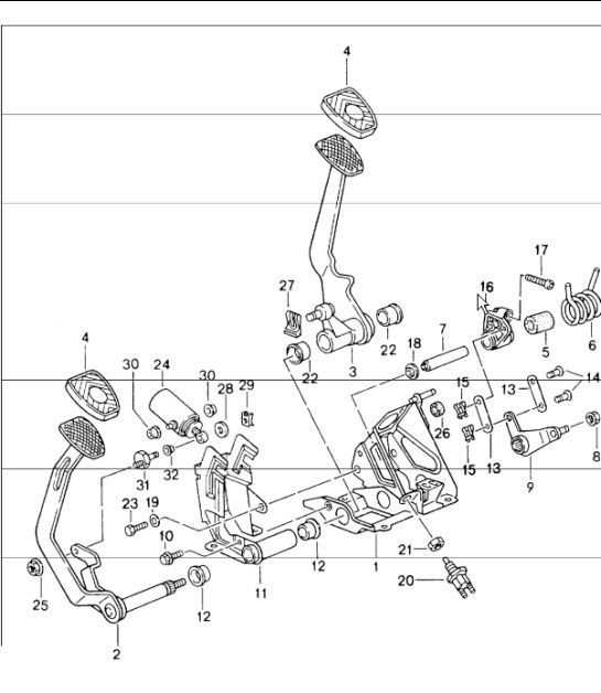 Diagram 702-02 Porsche Boxster 718 (982) 2017>> Hand Lever System, Pedal Cluster 