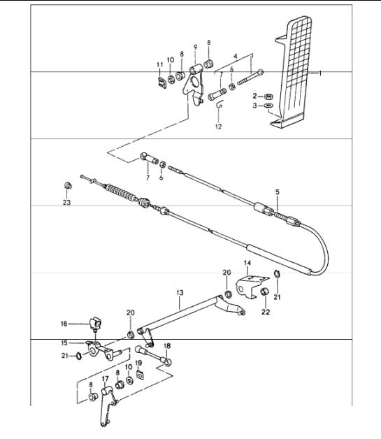 Diagram 702-10 Porsche Cayman 718C (982C) 2017>> Hand Lever System, Pedal Cluster 