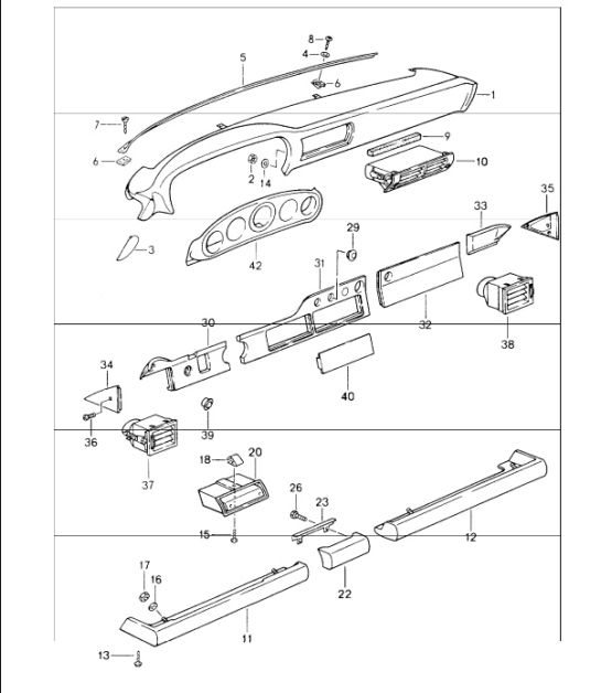 dashboard knee protection strip for cars without airbag 964 1989-94