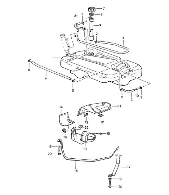 Diagram 201-000 Porsche 356 (1950-1965) Fuel System, Exhaust System