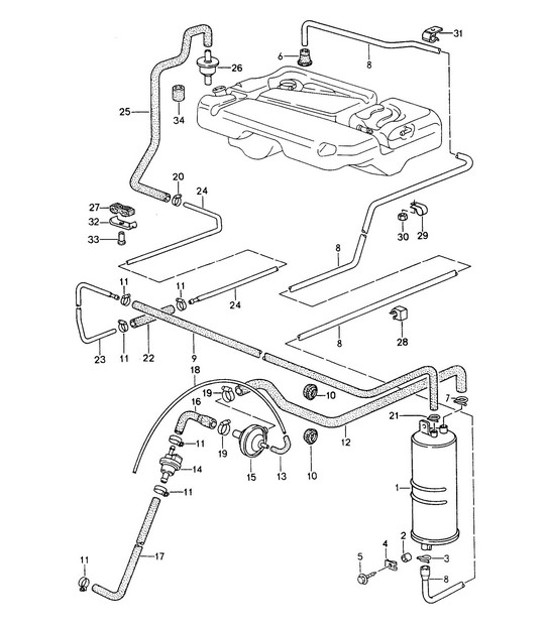 Diagram 201-015 Porsche 991.2 Cabriolet 4 3.0L (370 Bhp) 2016-19 Fuel System, Exhaust System