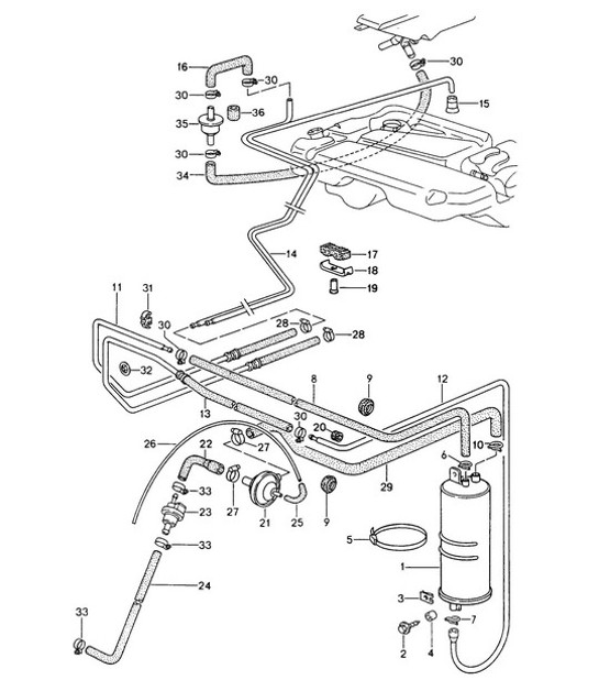 Diagram 201-020 Porsche 997 (911) MK1 2005-2008 Fuel System, Exhaust System
