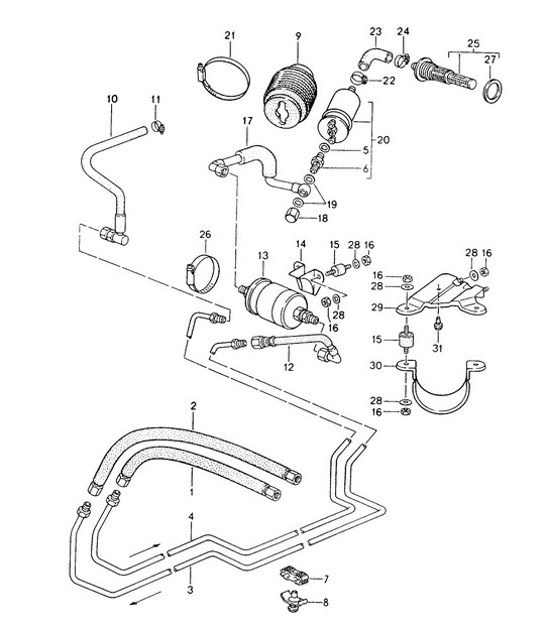 Diagram 201-025 Porsche Macan (95B) MK1 (2014-2018) Fuel System, Exhaust System