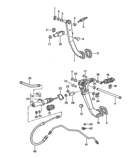 Diagram 702-000 Porsche 992 (911) MK1 2019-2024 Hand Lever System, Pedal Cluster 
