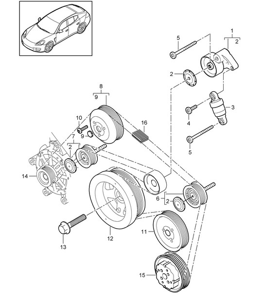 Belt tensioner / Belt drive (Model: 4820,4840, 4870,CXPA, CXRA,CXR, CWBA,CWB, CWCA,CWC) Panamera 4.8L 2010-16