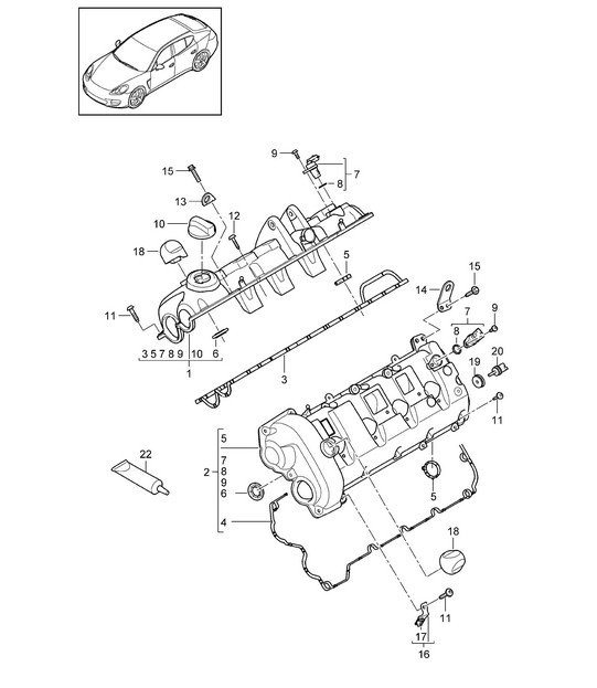 Valve cover (Model: 4820,4840, 4870,CXPA, CXRA,CXR, CWBA,CWB, CWCA,CWC) Panamera 970 (G1) 4.8L 2010-16