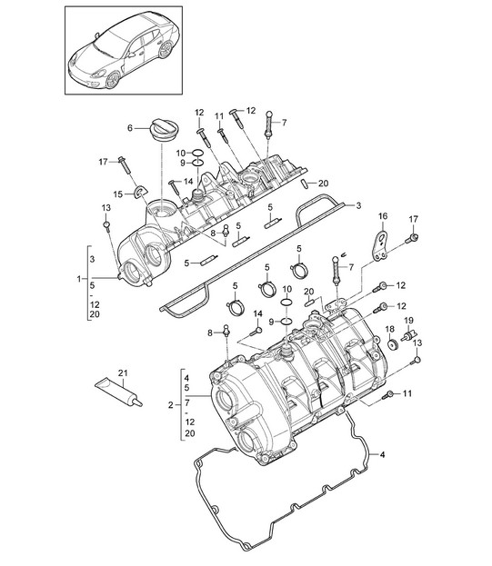 Valve cover (Model: CWDA,CWD, CWFA,CWF) Panamera 970 (G1) 3.0L 2014>>