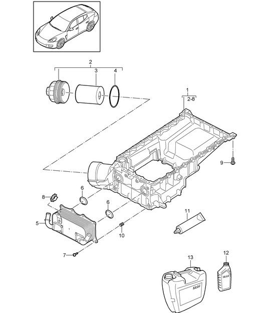 Oil-conducting housing / Oil filter / Heat exchanger (Model: 4820,4840, 4870,CXPA, CXRA,CXR, CWBA,CWB, CWCA,CWC) Panamera 970 (G1) 4.8L 2010-16