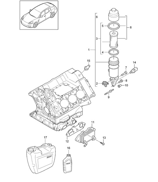 Oil filter / Console / Oil cooler (Model: CGEA,CGE, CGFA) Panamera 970 (G1) 3.0L HYBRID 2012-16