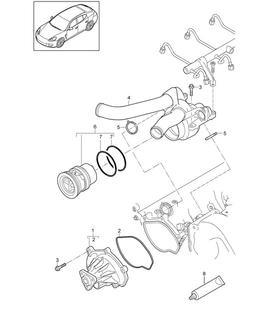 Coolant pump / Thermostat housing (Model: 4820,4840, 4870,4620, 4640,CXPA, CXRA,CXR, CWBA,CWB, CWAA,CXNA, CWCA,CWC) Panamera 970 (G1) 3.6L / 4.8L 2010-16