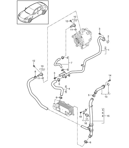 Water cooling - 2 - (Model: 4620,4640, CWAA,CXNA) Panamera 970 (G1) 3.6L 010-16