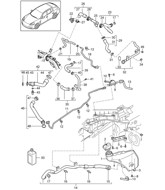 Coolant cooling system / Coolant expansion tank (Model: CWDA,CWD, CWFA,CWF) Panamera 970 (G1) 3.0L 2014>>