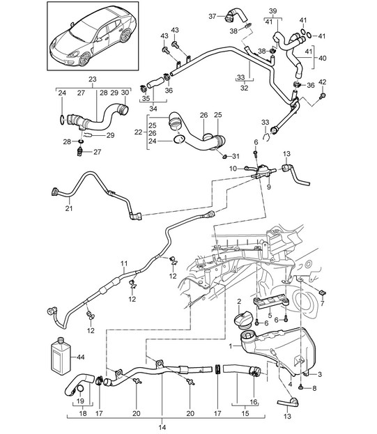 Coolant cooling system / Coolant expansion tank (Model: CRCC,CRCB, CWJA) Panamera 970 (G1) 3.0L DIESEL 2012-16