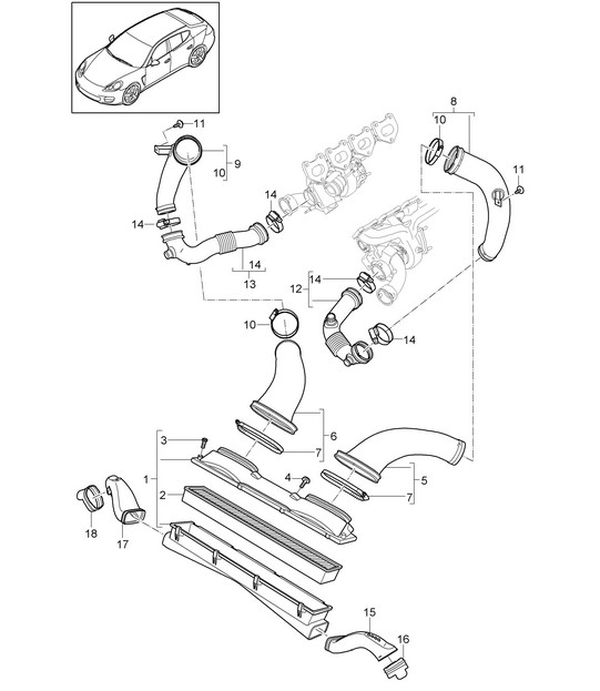 Air cleaner system (Model: 4870,CWBA, CWB,CWCA,CWC) Panamera  970 (G1) 4.8L Turbo 2010-16