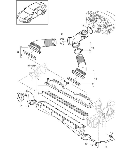 Air cleaner system (Model: 4620,4640, CWAA,CXNA) Panamera 970 (G1) 3.6L 2010-16