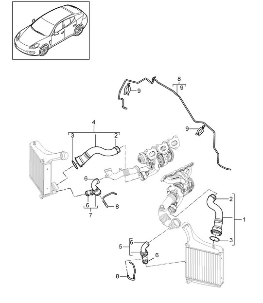Supercharging / Pressure pipe (Model: CWDA,CWD, CWFA,CWF) Panamera 970 (G1)  3.0L 2014>>