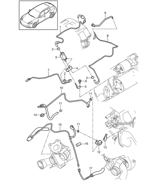 Supercharging / Control line  / Pressure line (Model: 4870,CWBA, CWB,CWCA,CWC) Panamera 970 (G1) 4.8L Turbo 2010-16